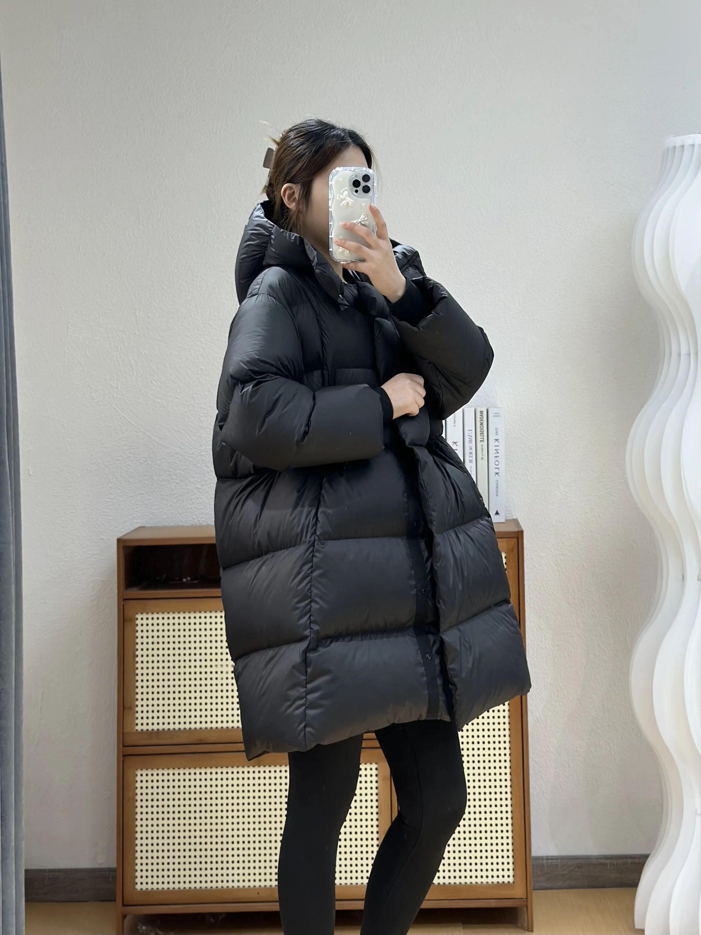 New Women\'s Down Jacket White Duck Down Thickened Korean Version of The Bread Clothing Loose Medium-length Cocoon Hooded Jacket