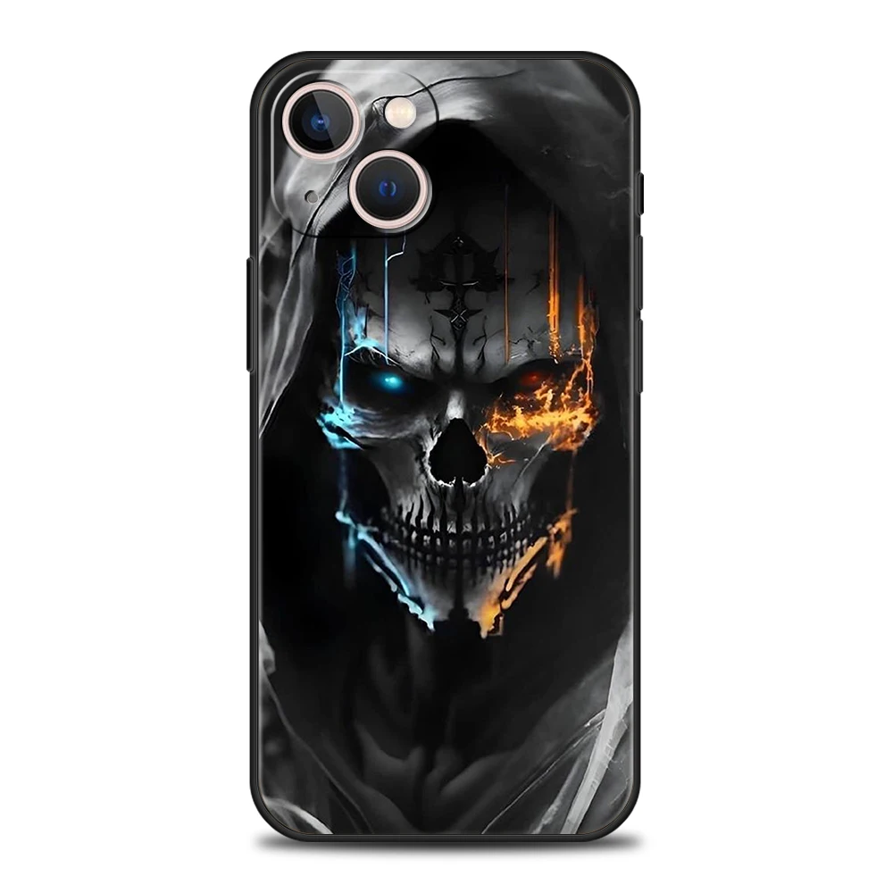 Grim Reaper Skull Skeleton Phone Case Cover for iPhone 16 15 14 13 12 Pro Max 11 7 8 Plus XR XS Max Shockproof Silicone Soft Bag