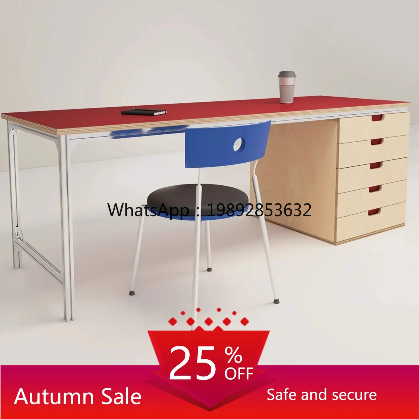

LYY Vintage Style Office Desk with Drawers Ocean Board Desk Aluminum Frame Computer Desk Simple Staff Desk