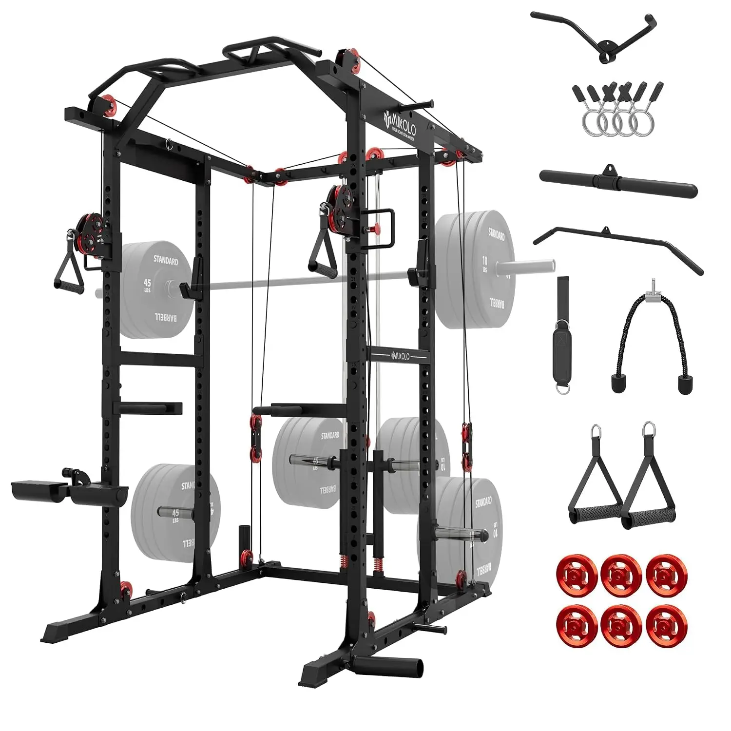Power Cage with Cable Crossover & LAT Pull Down, 2000LBS Squat Rack with Aluminum Pulley System for Home Gym, Custom