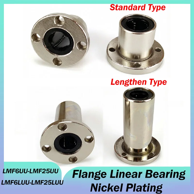 1pcs LMF6UU~LMF25UU/LMF6LUU~LMF25LUU Standard Type/Lengthen Type Nickel Plating Flange Linear Bearing For 3D Printer Linear Rod