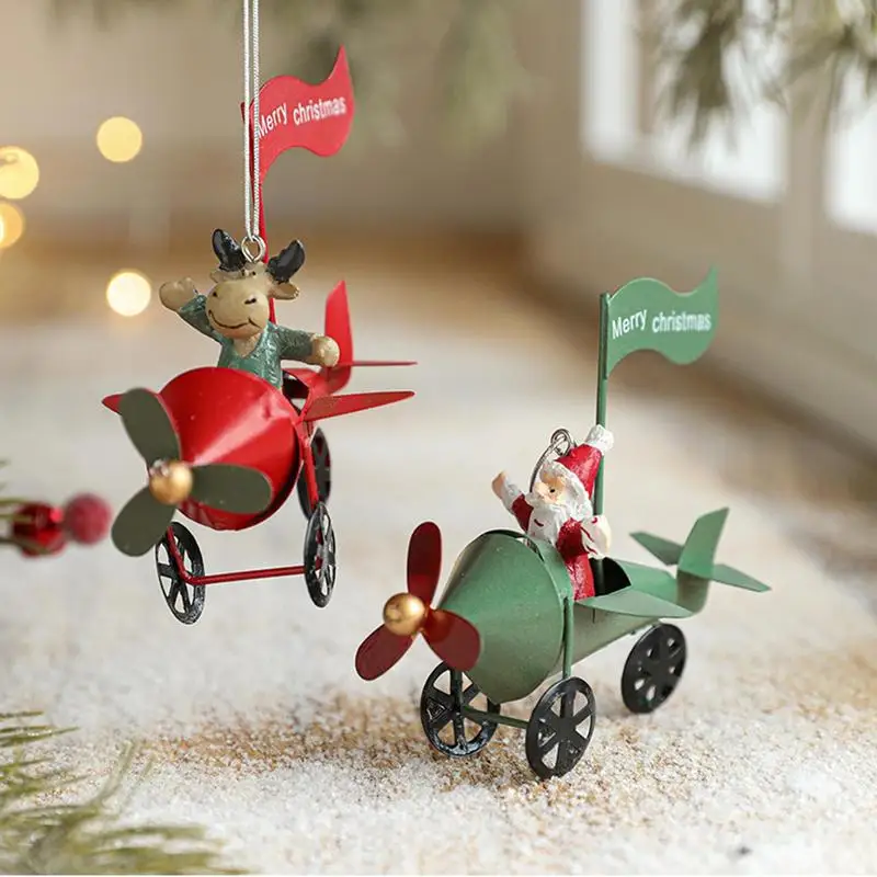 Retro Iron Christmas Pendant Antique Style Santa Claus Airplane Christmas Tree Hanging Decoration Ornaments Party Decor