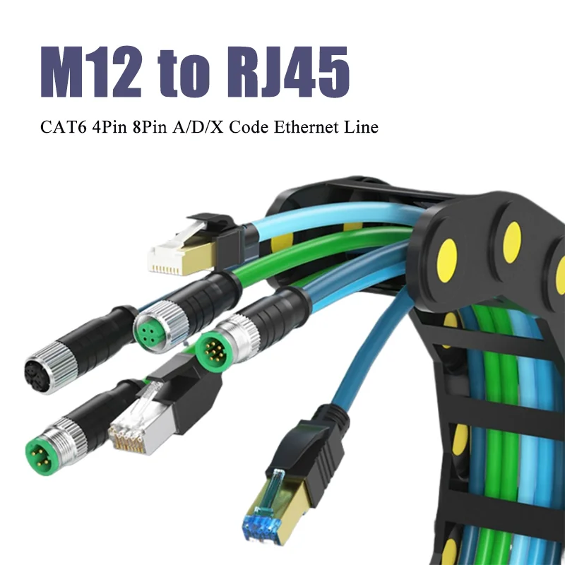 M12 4Pin 8Pin A/D/X Code to RJ45 Connector Cable CAT6 Industrial Ethernet Wire Camera High Flexible Shielded Twisted Pair Line