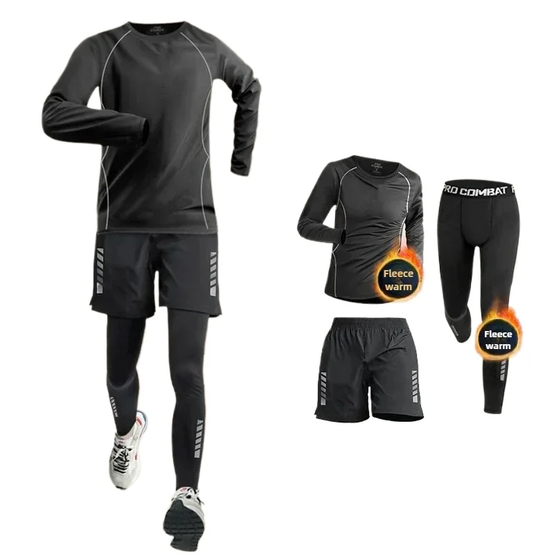 Running Suit 3pcs Sweatsuit Set Men Sportswear Men's Sports Fitness Clothes Training Clothing Jogging Gym Wear Velvet Tracksuit