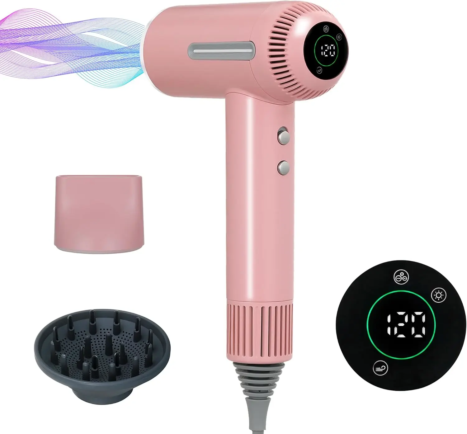 

Hair Dryer,7 Temps&31 Modes.Intelligent Temperature Control,LCD Display,Self-Cleaning Mode,Facial Care Mode.1600W RPM Ionic Blow