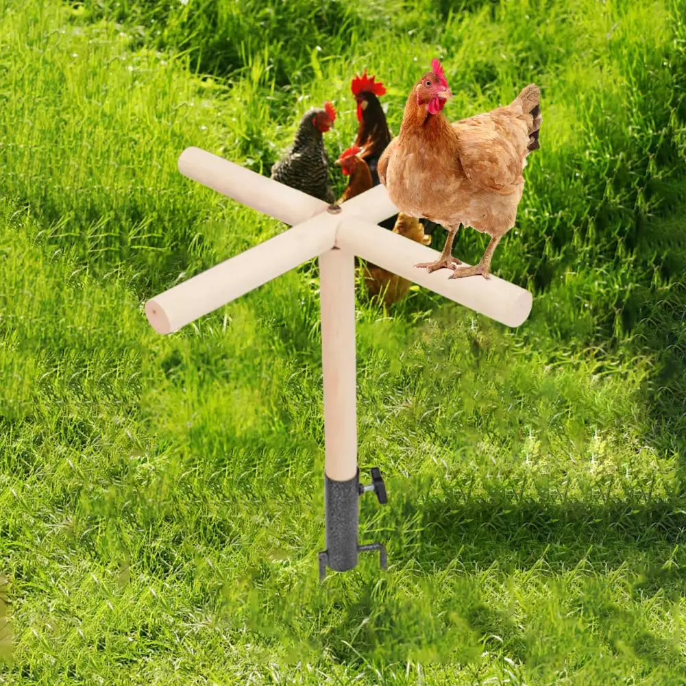 Poultry Roost Stand Easy Disassembly Poultry Perch Wooden Chicken Perch Toy with Metal Stake for Backyard Poultry for Birds