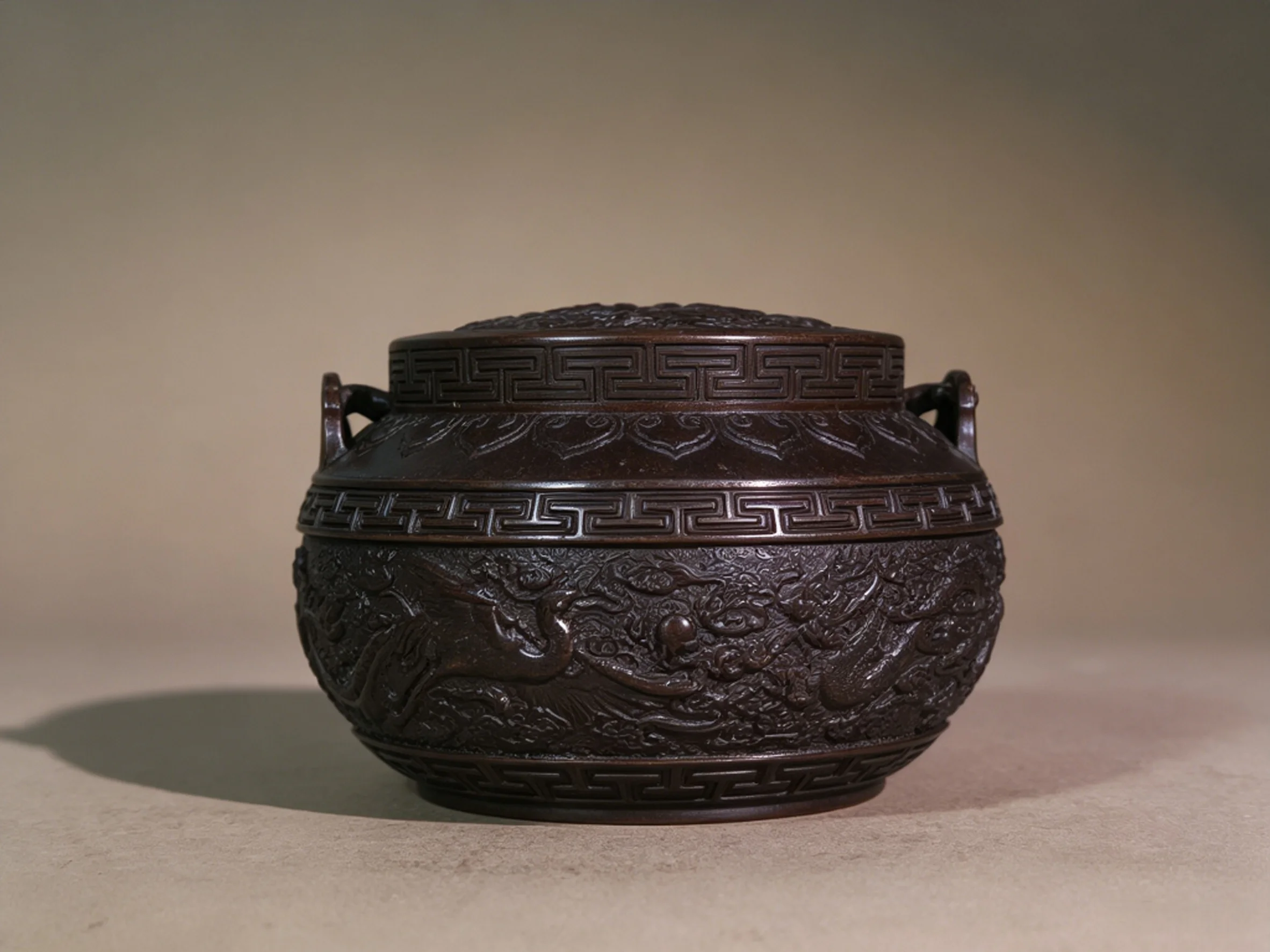 Exquisitely Crafted Antique-Style Pure Copper Portable Dragon and Phoenix Hand Warmer & Incense Burner, Vintage Copper Ornament