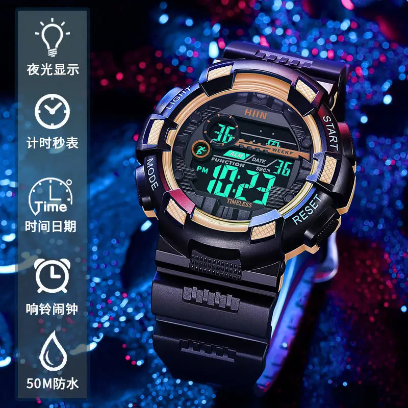 남성용 야광 방수 전자 시계, 남학생 시계, 심플한 패션, 스포츠 알람 시계, 중학교