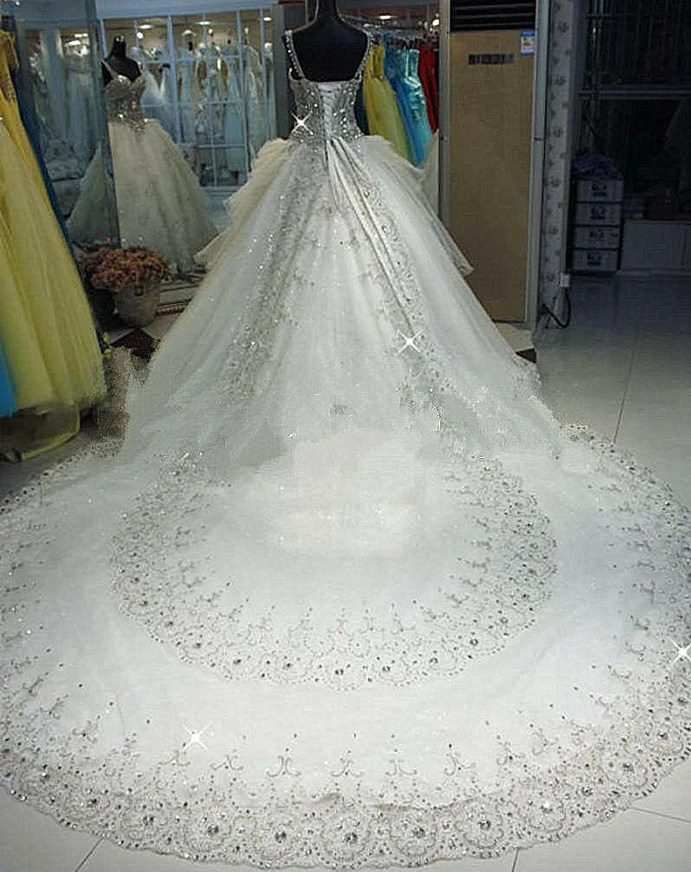 Robe de Mariée Citroën à Strass Scintillants Personnalisés, Ligne A, Spaghetti, Traîne de Balayage, pour Patients aniques Dubaï, Quelle que soit la Robe de Noiva, 2025