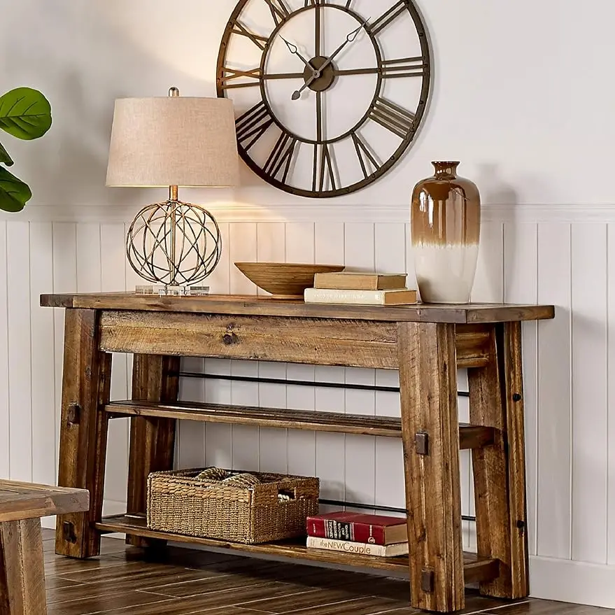 

Alaterre Furniture Durango 54" L Industrial Wood Console Table with Two Shelves