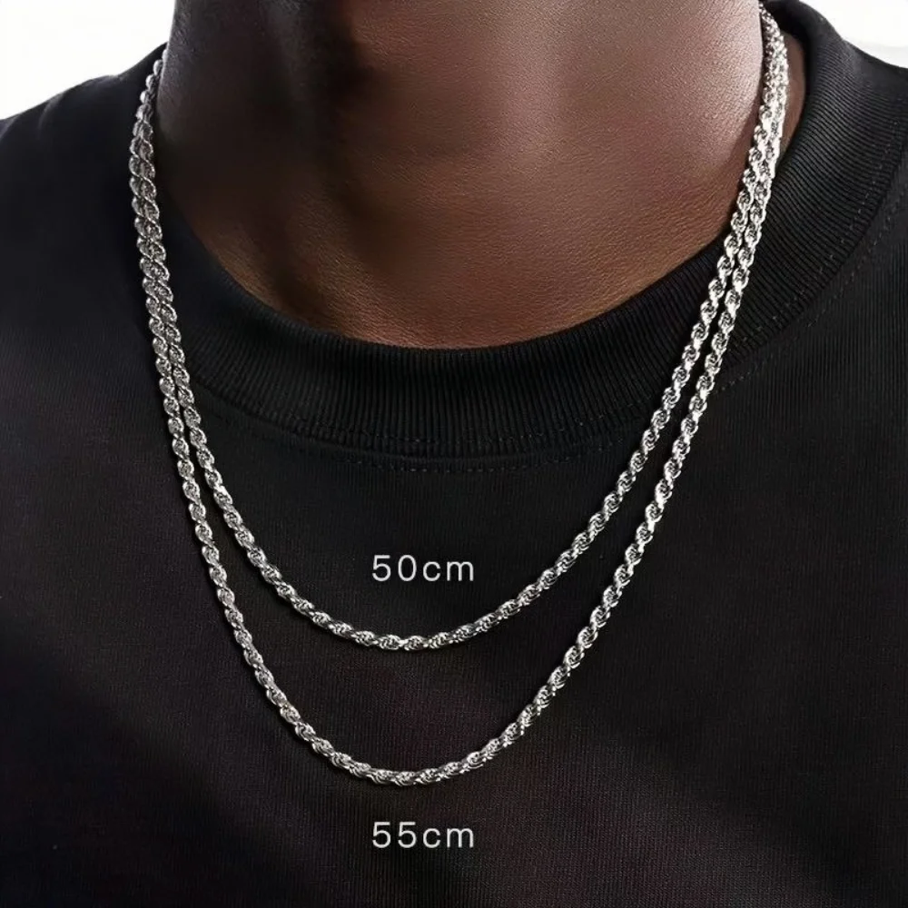 Hip-Hop Herren Edelstahl Twist-Kettenhalskette Handgefertigte Federverschluss-Halskette Einfacher Schmuck Modische Damen-Accessoires – Detail 5