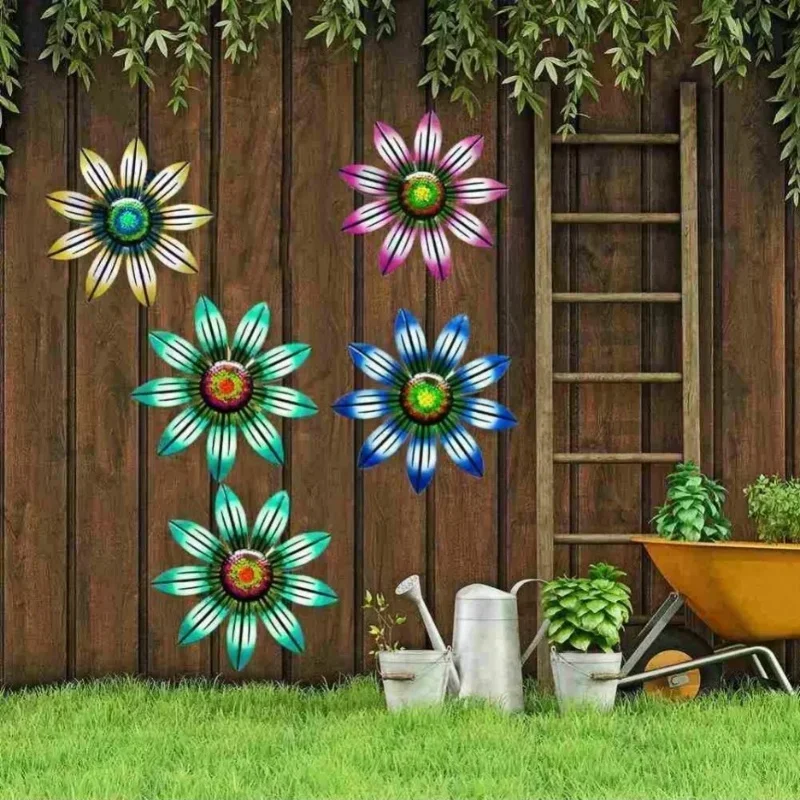 4Colors Optional Metal Flower Wall Decor Art Sculpture Hanging Ornament Aesthetic Home Room Garden Courtyard Decoration Outdoor
