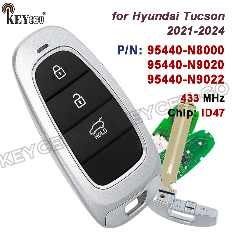 

Беспроводной ключ-брелок KEYECU 433 МГц с чипом ID47 (95440-N8000, 95440-N9020, 95440-N9022) для Hyundai Tucson 2021-2024
