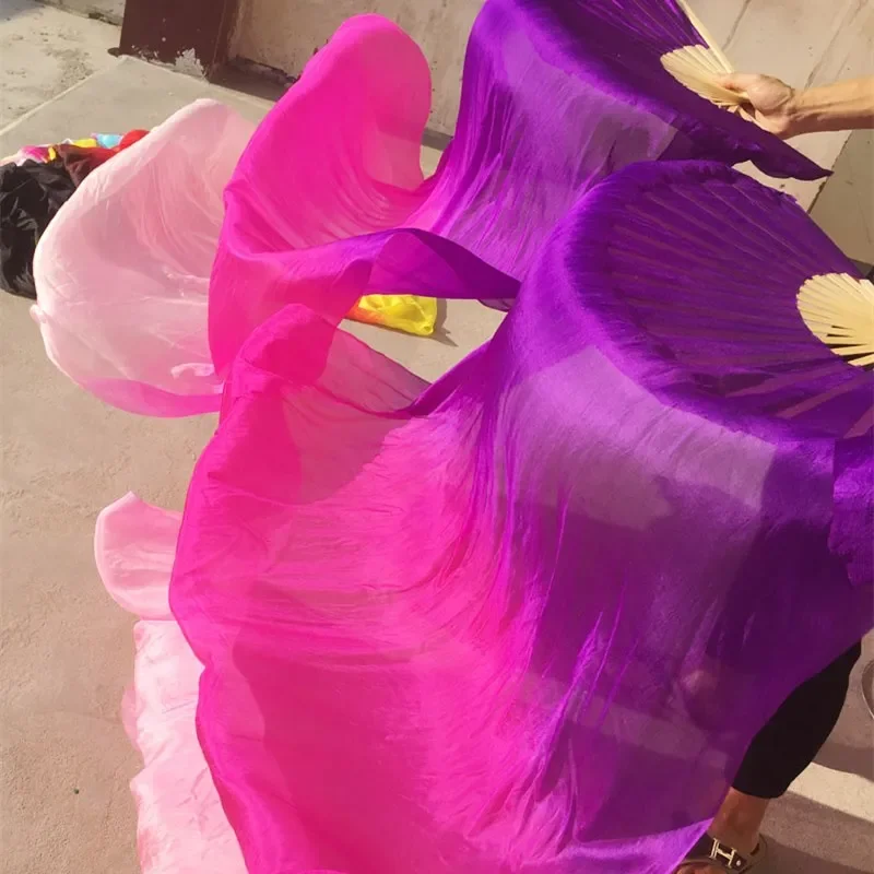 One Pair Belly Dance Silk Veils Women Stage Performance Show Props 100% Silk Light Weight Flowy Costume Accessory Oriental 1.8M