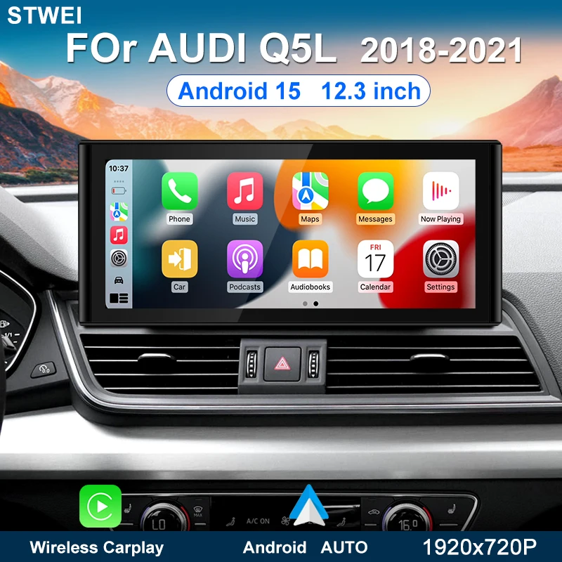 For Audi Q5L 2018 2019 2020 2021 12.3-inch car radio multimedia player Android 15 Wireless Carplay stereo DSP 4G WiFi