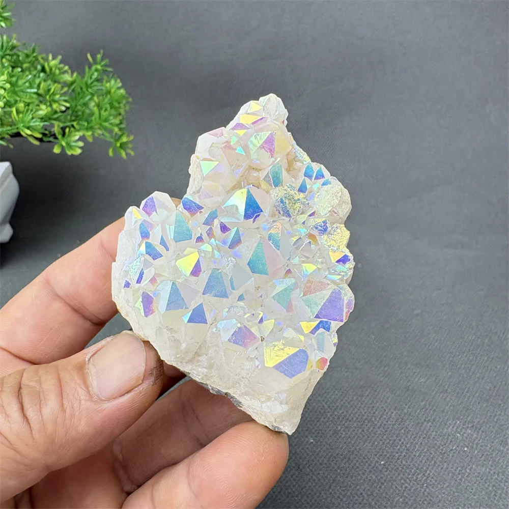 Natural White Crystal Cluster Angel Aura Quartz Stone Electroplated Reiki Healing Crystal for Room Decor Mineral Energy