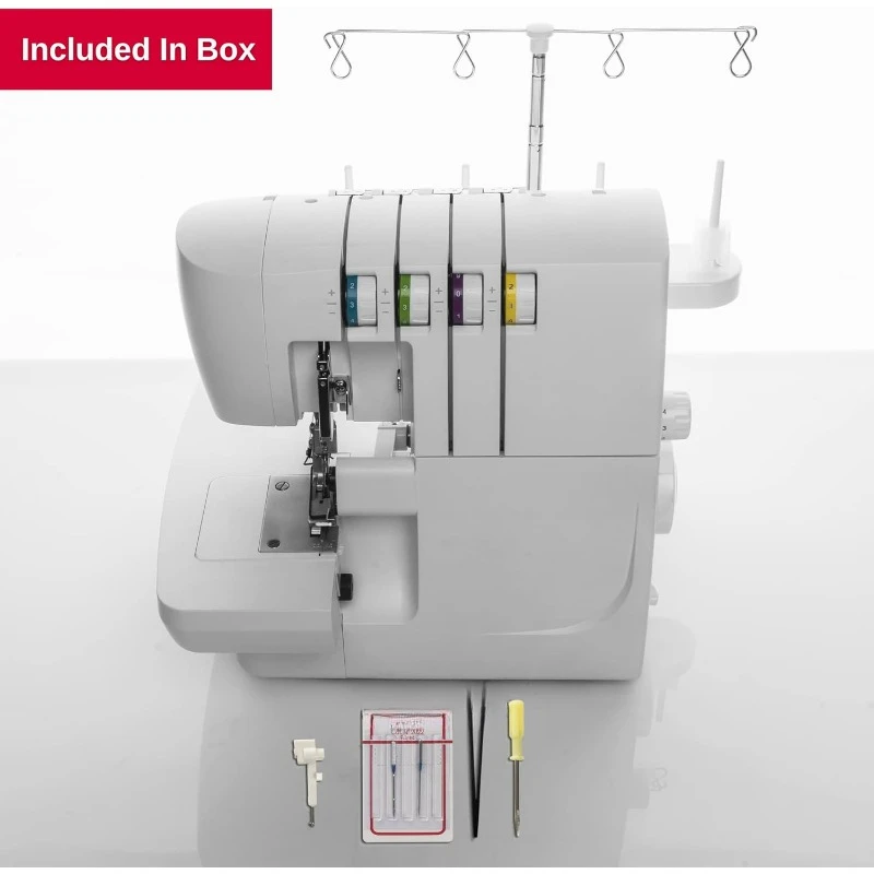 Metal Frame Serger Accessory Kit Overlock Machine 6 Built-in Stitches,2-3-4 Thread Capability, Adjustable Tension Stitch Length