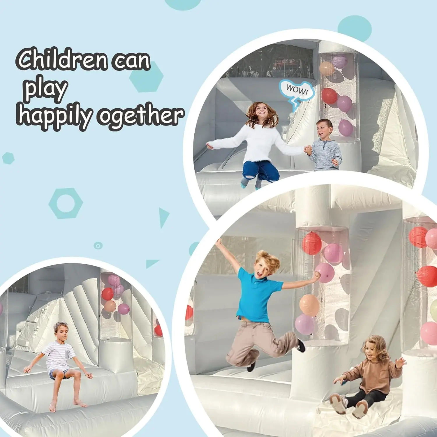 10FT Inflatable White Bounce House Bouncy Castle with Air Blower,Ball Pool and Slide for Wedding Party Kids Birthday Party