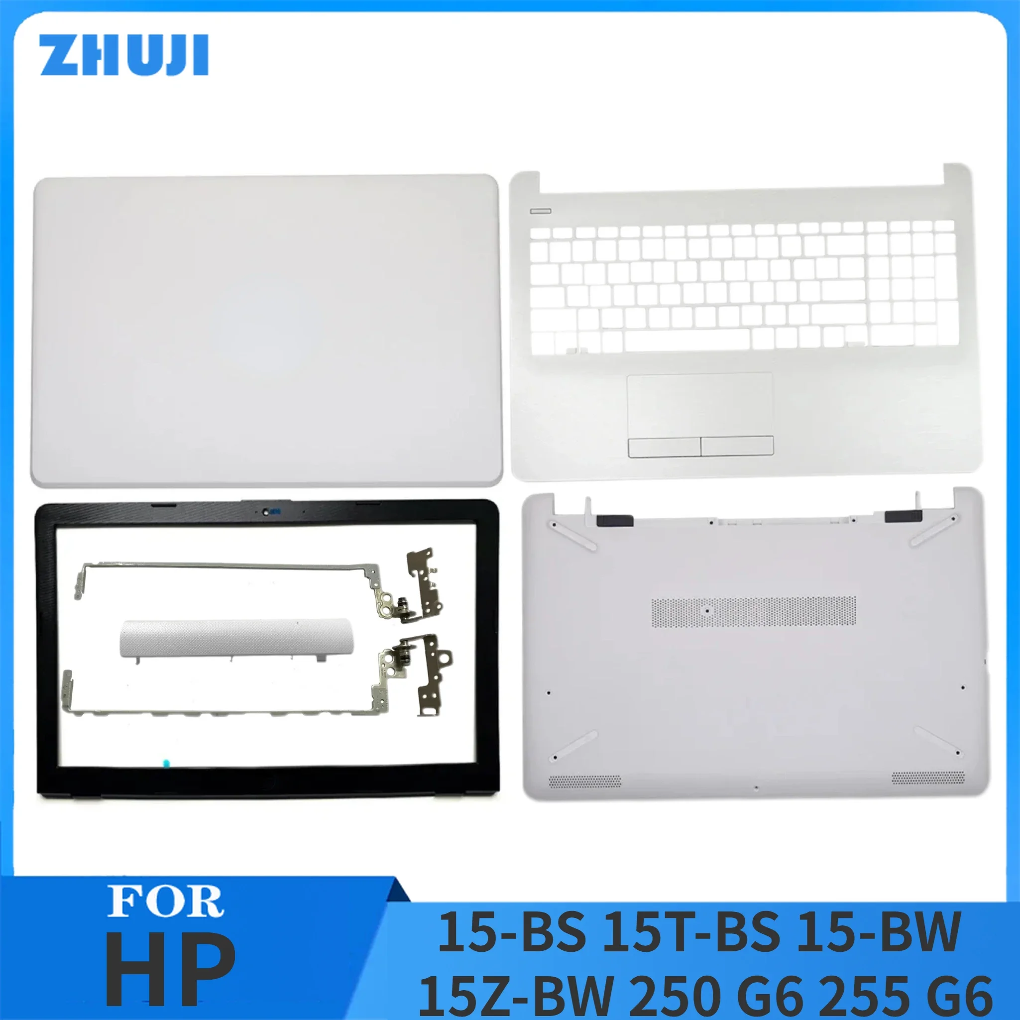 Cubierta trasera LCD para portátil HP 15-BS 15T-BS 15-BW 15Z-BW 250 G6 255 G6, bisel frontal, bisagras, reposamanos de teclado, carcasa inferior blanca, novedad