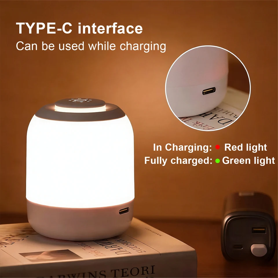 COOWOO ワイヤレス充電器 LEDナイトライト付き タッチ3段階調光 タッチセンサーLEDナイトライト USB充電式 3色調光