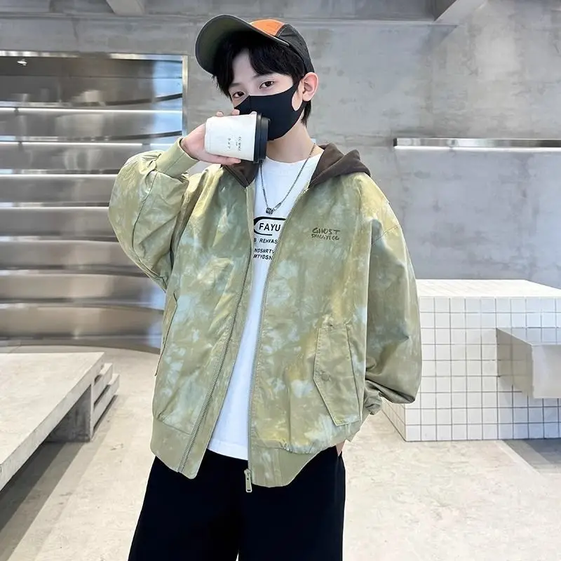 

Kids' Two in One Hooded Jacket for Big Boys Spring Autumn Outerwear Boys' Windproof Jacket for School Outdoor Activities