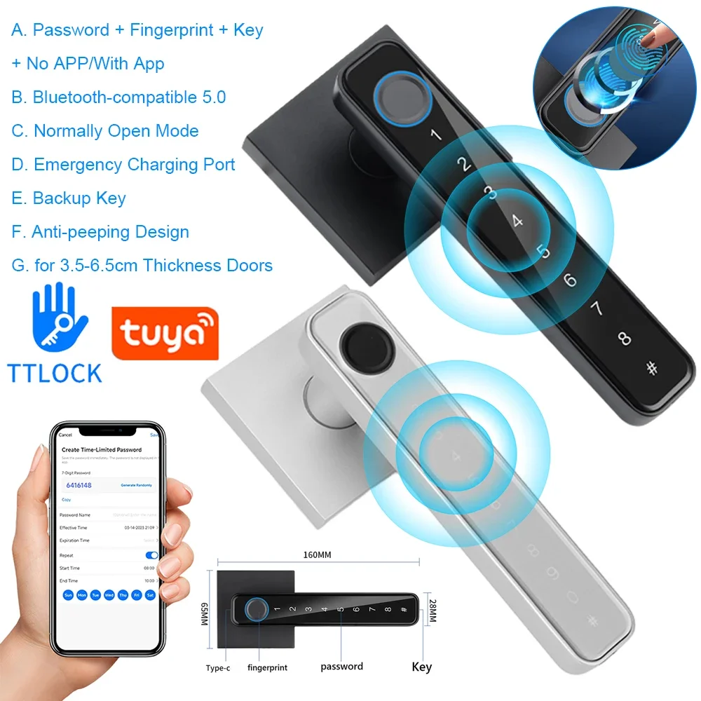 Biometric Fingerprint Smart Home Door Lock Password Electronic Digital Lock TUYA/TTLOCK/No APP Control Entry Door Knobs Lock