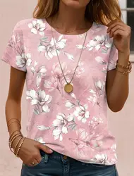 New In Summer Women's T shirt Tee Floral Casual Holiday 3d Prints Daily Short Sleeve Tees Fashion Round Neck t shirts for women