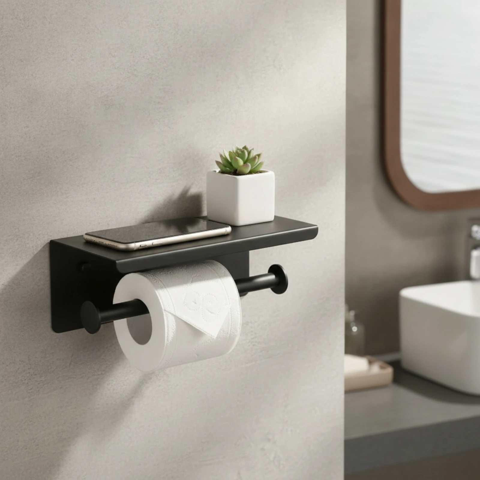 Bathroom Tissue Holder Holder with Shelf Stainless Steel Toilet Roll Holder with Shelf Bathroom Accessory Modern Hardware