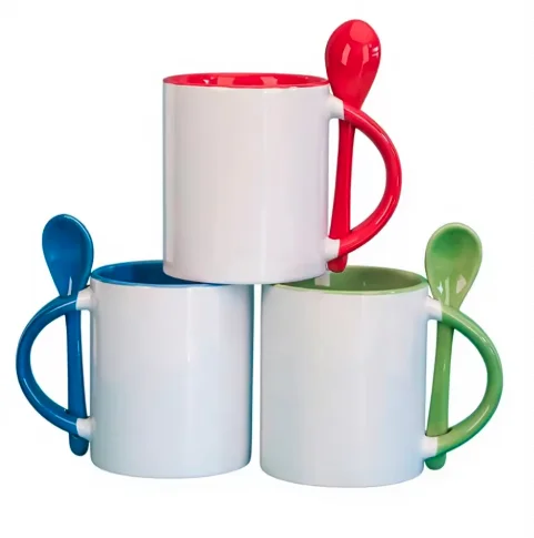 11oz Ceramic Mug Sublimation Blank Inner Colorful Coating Cup With Spoon Tea Milk Water Cup For DIY Logo Photo Printing