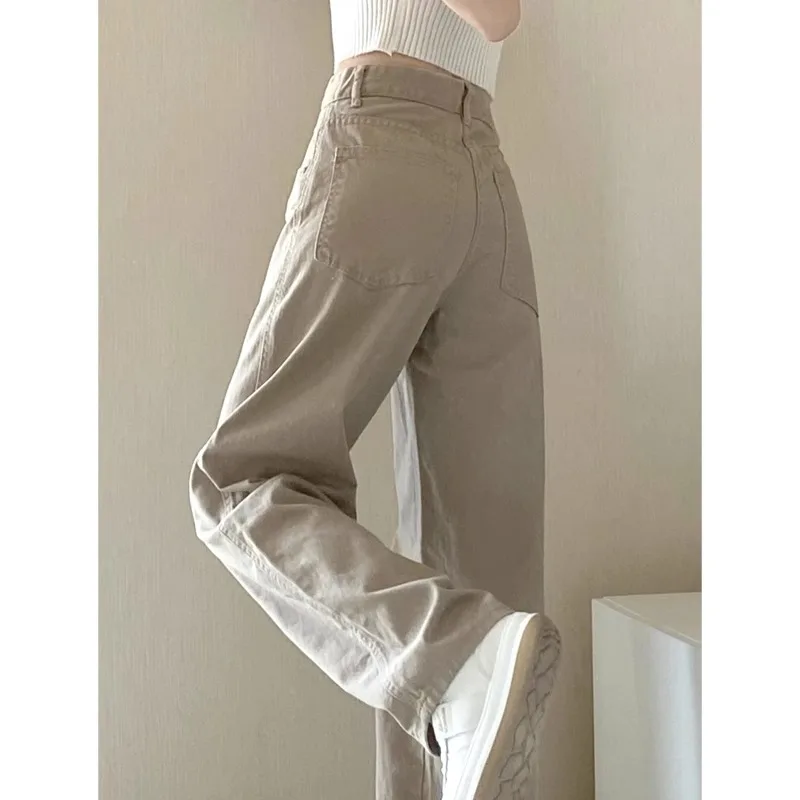 Khaki High Waist Wide Leg Jeans Women's Spring Autumn New Sweet And Spicy Straight Cut plus Size  Sensation 