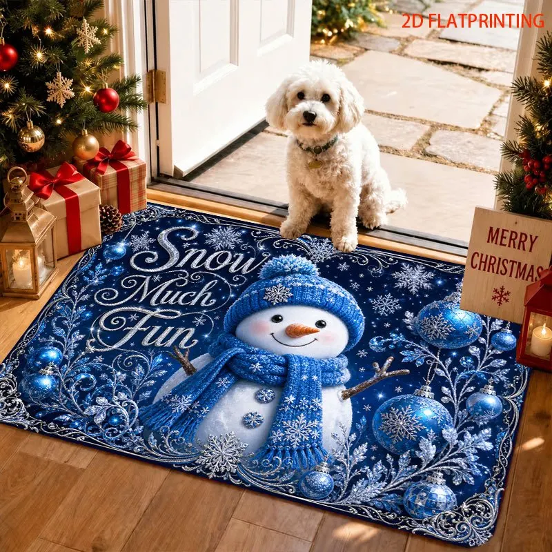 Vibrant Red Festive Nordic Dwarf Pinecone Bell Print Durable Washable Floor Mat For Cozy Winter House Doorway