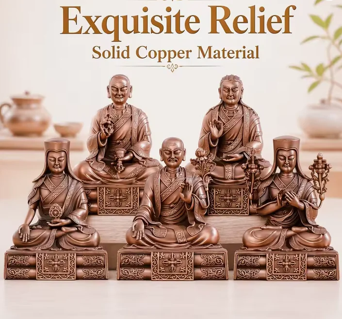 Red Copper Sakya Five Founders Statue Phagpa Tibetan Schen Kunga Nyingpo Masters Sakya Pandita Sculpture Sakya Drakpa Gyaltsen