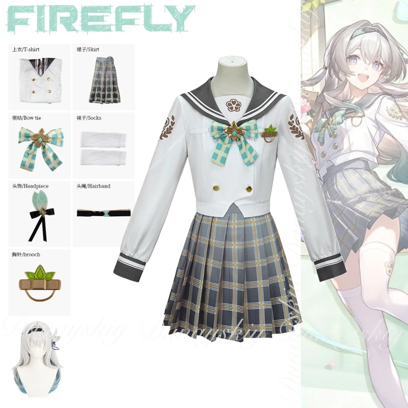 

Honkai: Star Rail Game Firefly Cosplay One Character With Spring Gift JK Uniform With Gray Gradient Wig Cosplay Costume Full Set