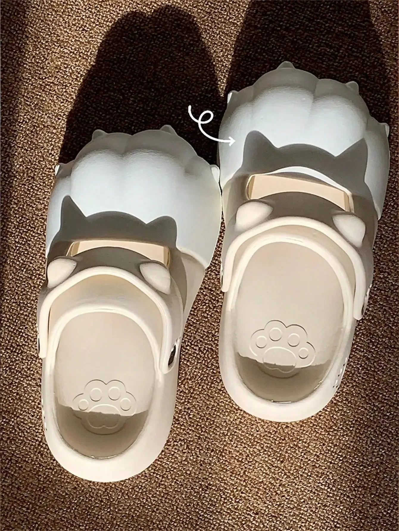 Sommer Neue Plateau-Pantoletten für Damen, modische, weiche EVA-Pantoletten mit Farbblockierung und geschlossener Zehenpartie, Outdoor-Strandschuhe, Katzen-Tabby-Muster – Detail 3