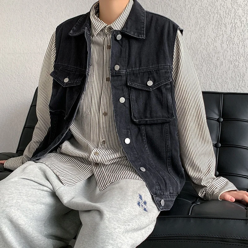 سترة الرجال الربيع النسخة الكورية فضفاضة العصرية المتناثرة نمط Ins الشارع سترة دون أكمام #3