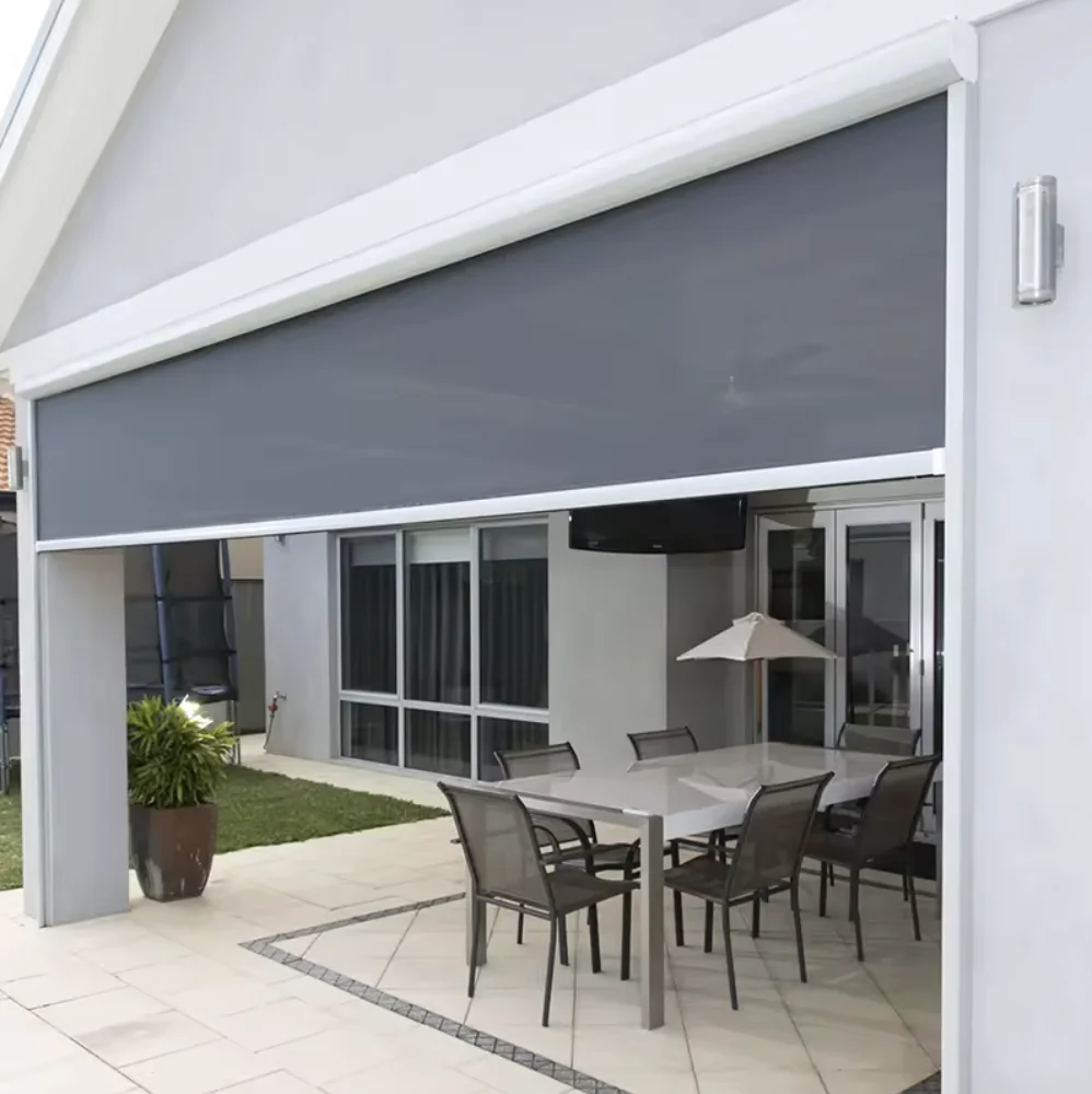 Motorized Outdoor Blinds Wi-Fi Smart Connection Waterproof UV Proof Windproof Custom Size Aluminum Alloy for Patio