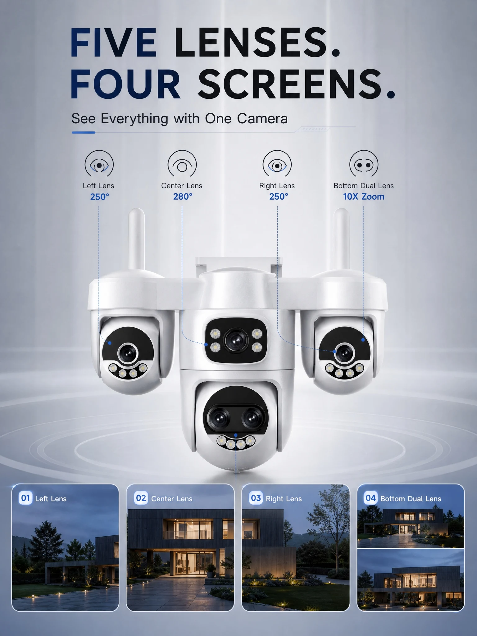 OKAM PRO Outdoor Security Camera 5 Lens HD 25MP 10X ZOOM 5G WIFI Camera PTZ Mobile Tracking Night Vision Two-way Intercom CCTV