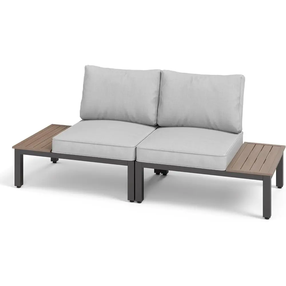 

Metal Patio Sectional Sofa Set with Cushions - 2 Single Sofas and Side Table