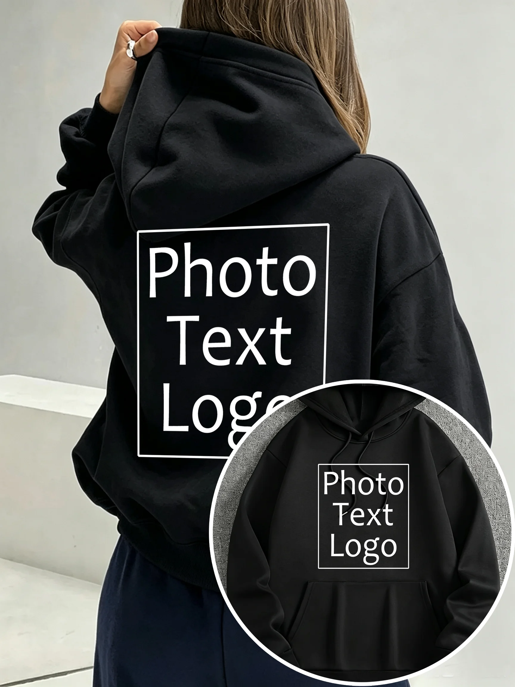 Autumn Fleece Hoodie Women Custom Personalized PhotoText Pullovers Street Y2K All-Match Clothes Casual Loose Pocket Sportswear