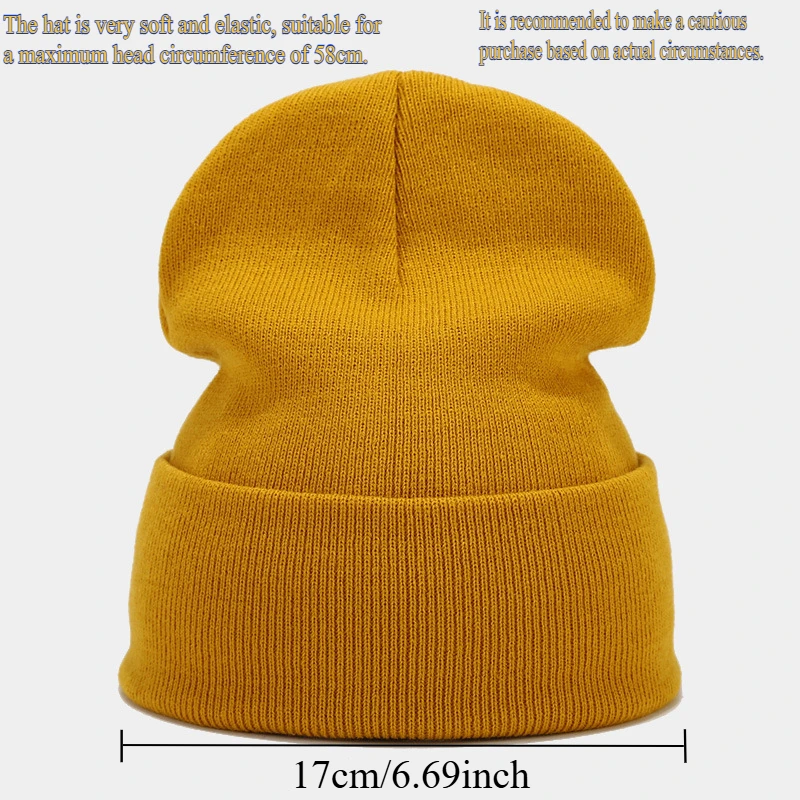 2024 Herbst/Frühling Herren-Tarn-Strickmütze, reine Farbe, elastische Kappe, Unisex, warm, modisch, für Damen, Leisured-Mütze – Detail 10