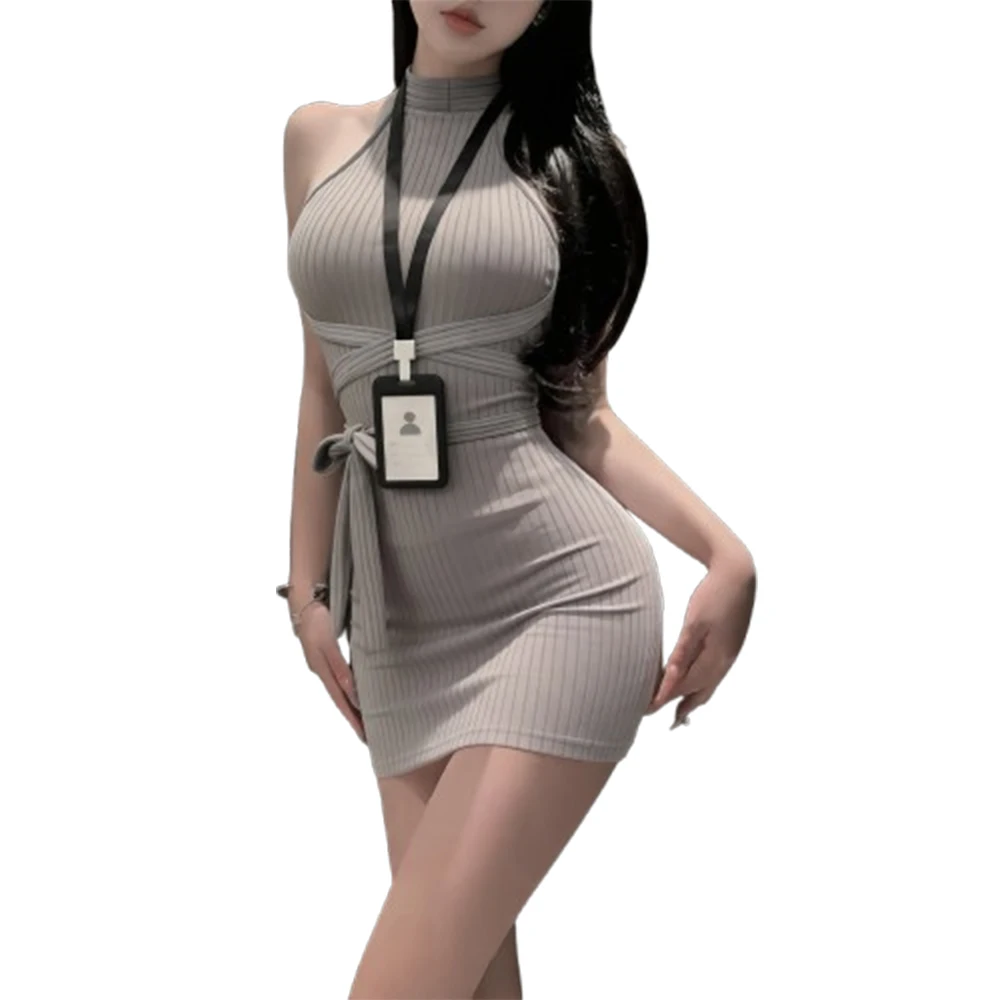 

New Plus Size Sexy Office Secretary Cosplay Women Halter Backless Bodycon Mini Dress Outfit Nightclub Party Uniform Temptation