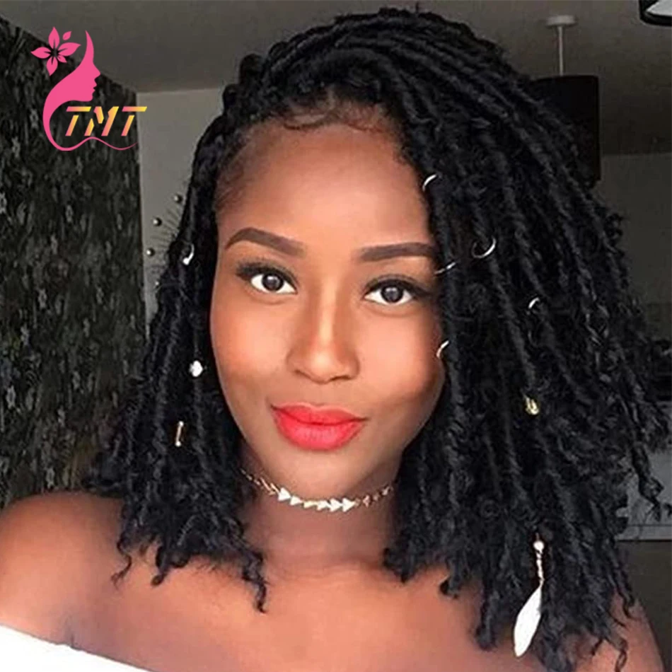 Short Bob Wigs Afro Kinky Curly Wig Synthetic Hair Dreadlock Braided Wigs For Black Women Black Brown African Braids Wig