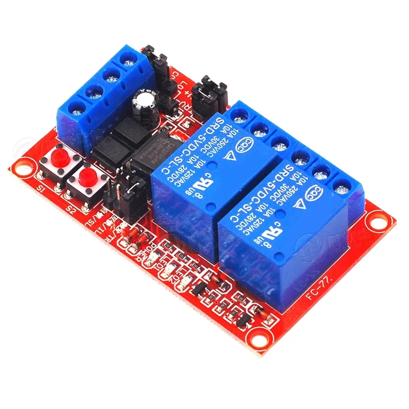 2-way button self-locking interlock, one out of three relay module, high and low level trigger with switch light 5V12V24V