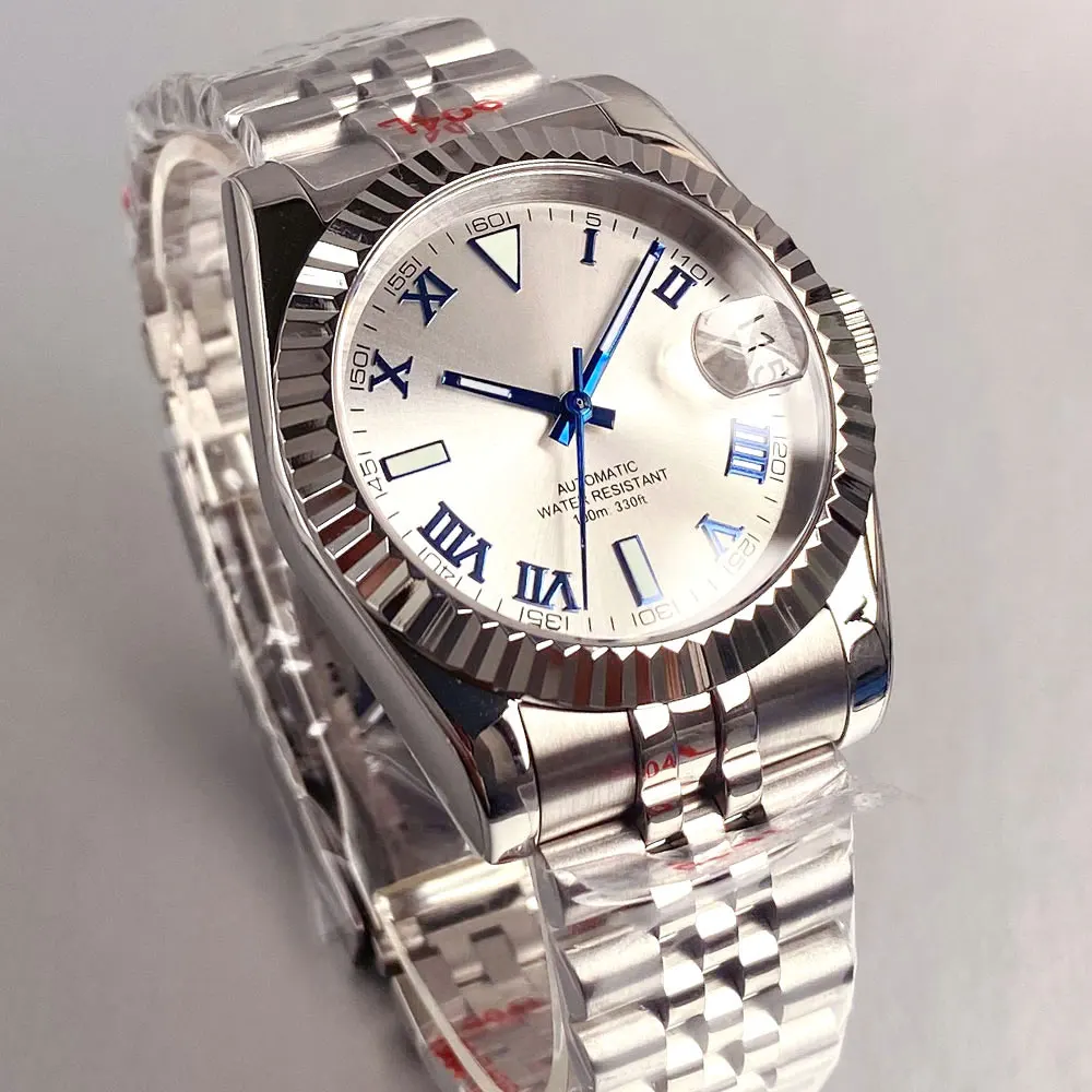 

36mm 39mm Silver Dial Roman Numbers NH35Automatic Men Watch Sapphire Stainless Steel 200M Waterproof Watch Relogio Slide Buckle