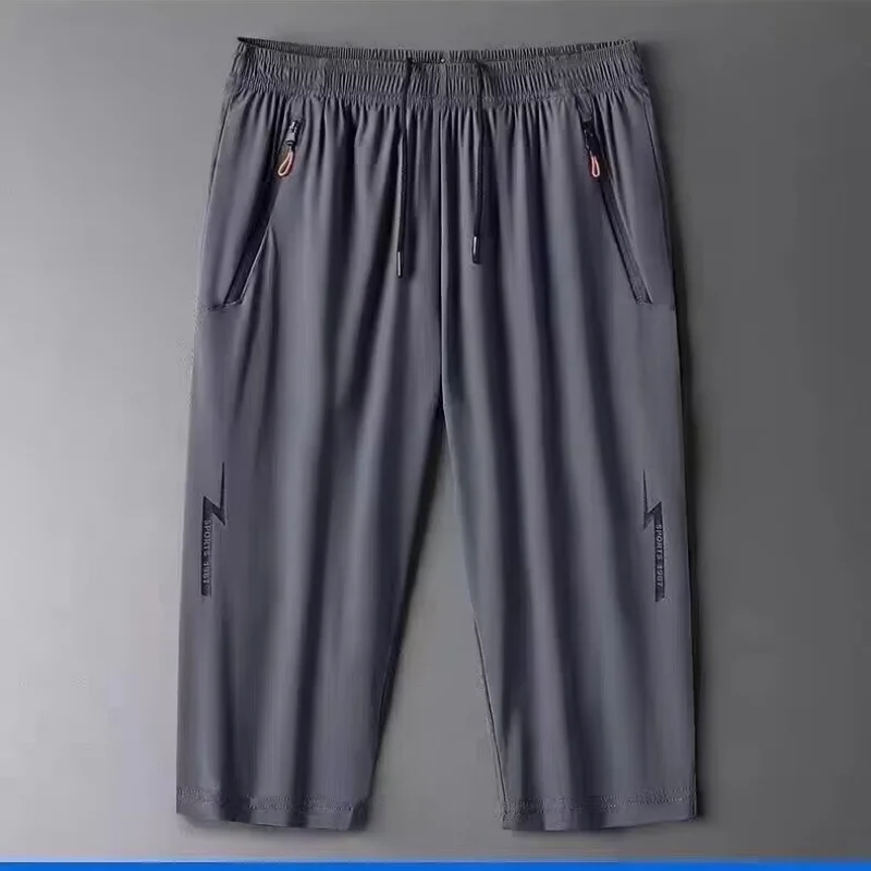 Ice silk cropped shorts for men in summer, plus plus fat and thin stretch, loose and sporty, quick drying shorts, casual straigh