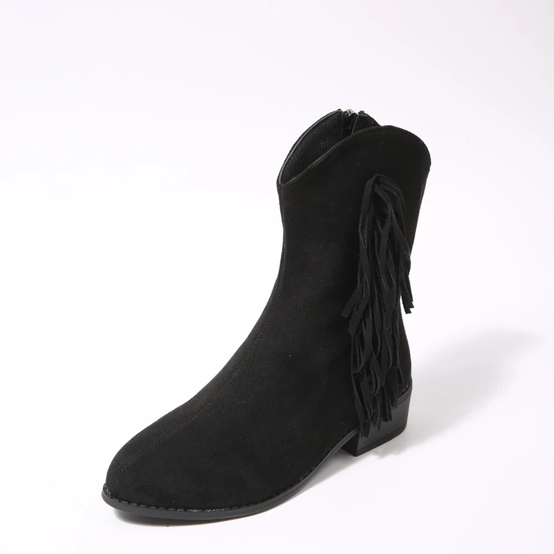 Botas occidentales Vintage con borlas para Mujer, botines holgados de tacón bajo, de gamuza sintética, sin cordones, para Otoño e Invierno, 2026