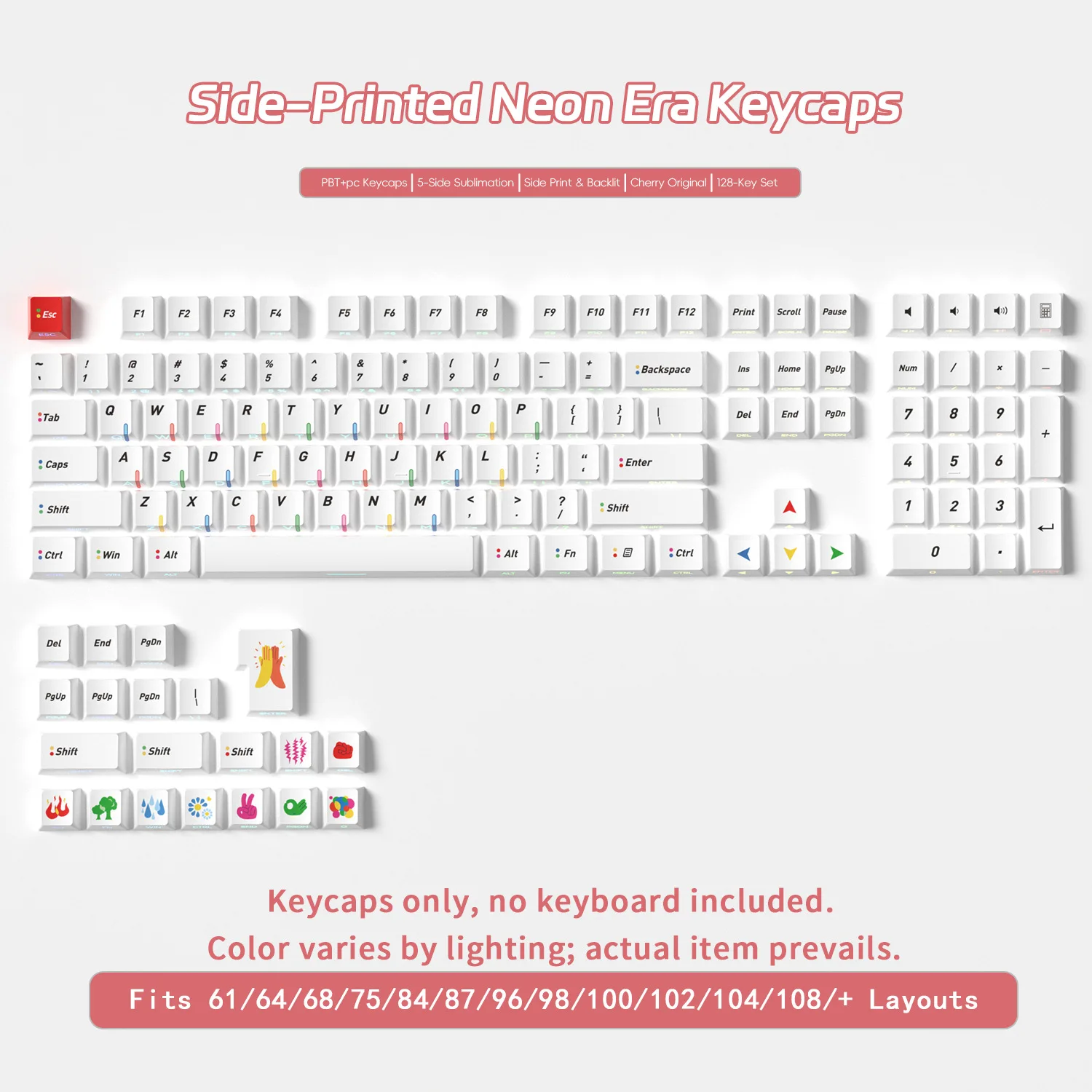 

[Original 128-key side engraving light transmission era theme] Mechanical keyboard keycap five-sided PBT hot sublimation small f