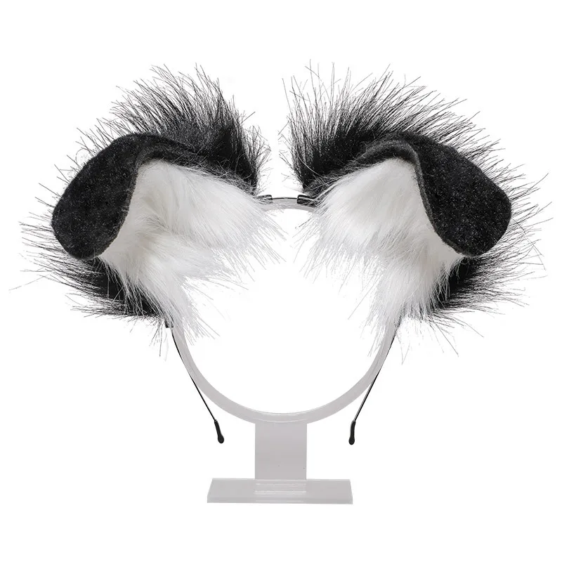 Funny Handmade Plush Spotted Dog Animal Ear Headband Rolled Tail Accessory L55cm Cosplay Party Halloween Props