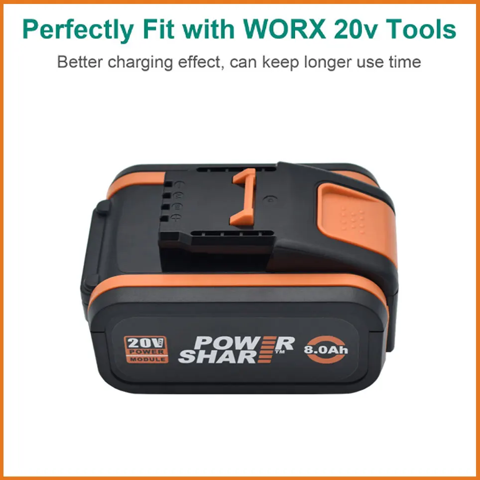 For Worx 20V 8.0Ah Lithium battery Rechargeable WA3551 WA3553 WA3553.1 WA3570 for All WORX Electric and Garden Tools