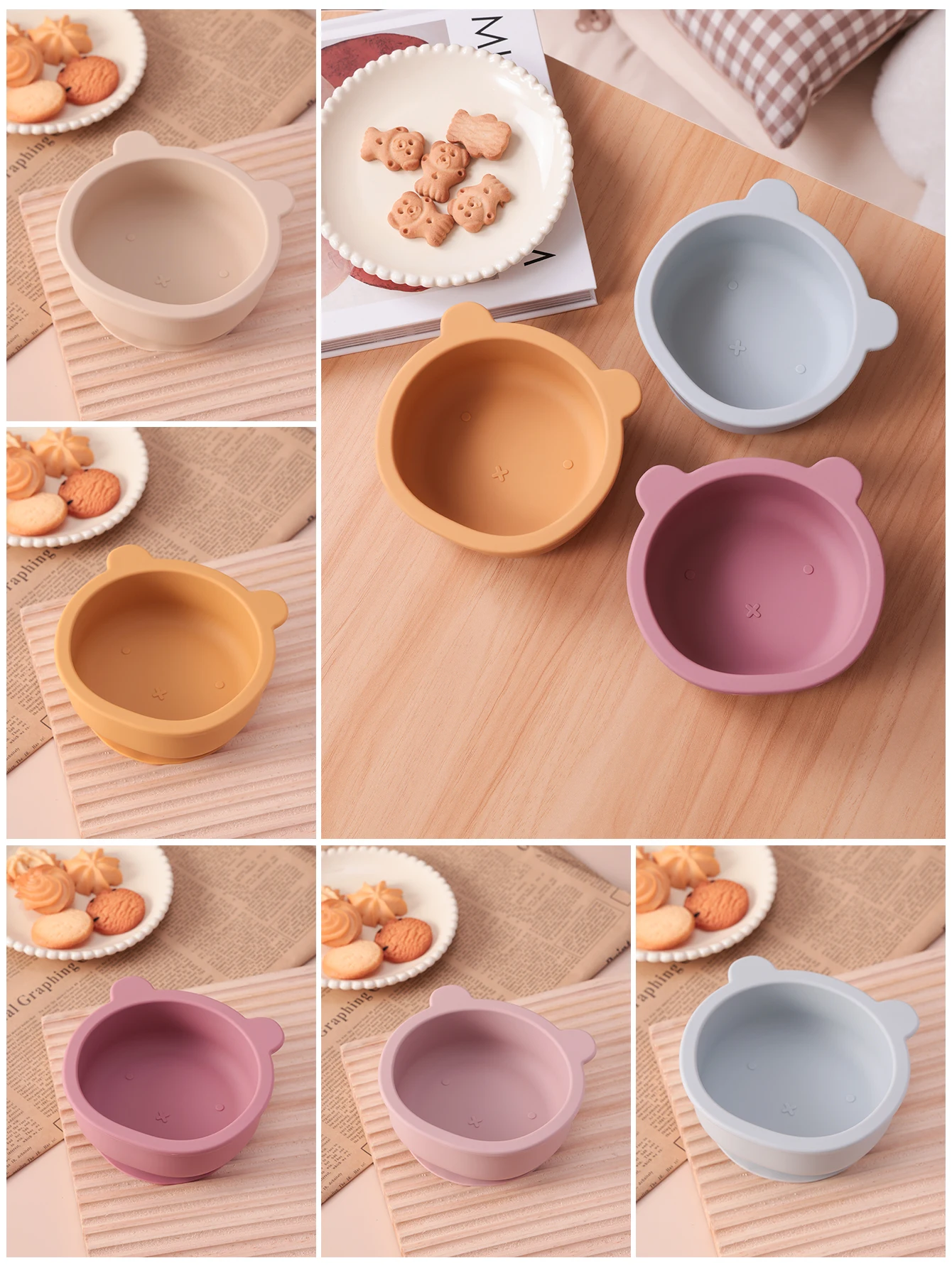 

1PCS Bear Silicone Baby Bowl Suction Plate Self Feeding Dish BPA Free Toddler Training Essentials Non Slip Children's Tableware
